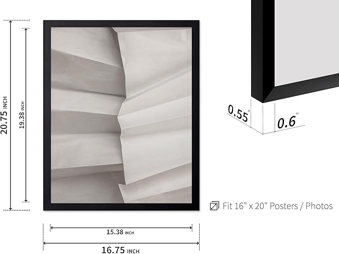 Monem Art Minimalist Folded Paper Texture Print - Neutral Abstract Modern Art Poster - Wall Decor for Living Room, Bedroom or Office - 16x20 Black Framed Wall Art by Mareike Bohmer