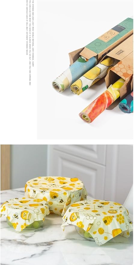 Beeswax food preservation cloth can be reused, cut, organic cotton, environmentally friendly, zero waste plastic preservation film substitute, 30x100cm roll (fruit/flower pattern)