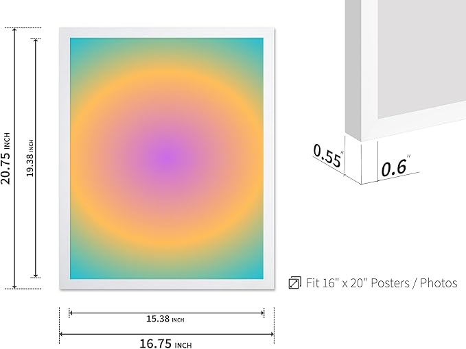 Monem Art Radiant Gradient Glow Print - Modern Abstract Color Field Poster - Wall Decor for Living Room, Bedroom or Office - 16x20 White Framed Wall Art by Rs Lab Studio