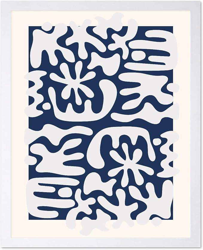 Monem Art Organic Coral Inspired Abstract Print - Modern Minimalist Cutout Shape Poster - Wall Decor for Living Room, Bedroom or Office - 8x10 White Framed Wall Art by Rs Lab Studio