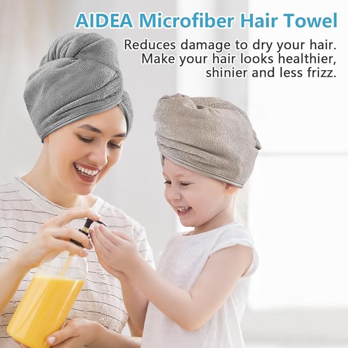 AIDEA Microfiber Hair Towel Wrap, 5 Pack Hair Turbans, Super Absorbent Quick Dry Hair Towel Wrap for All Hair Types Anti Frizz, Multicolor 26"×10"