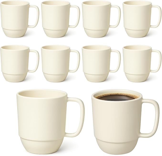 JapanBargain, 10-Pack Japanese Plastic Mug 12oz, Unbreakable Camping Coffee Tea Cup, Kid’s Milk Juice Travel Mug, BPA-Free, Microwavable, Dishwasher Safe, Made in Japan, White