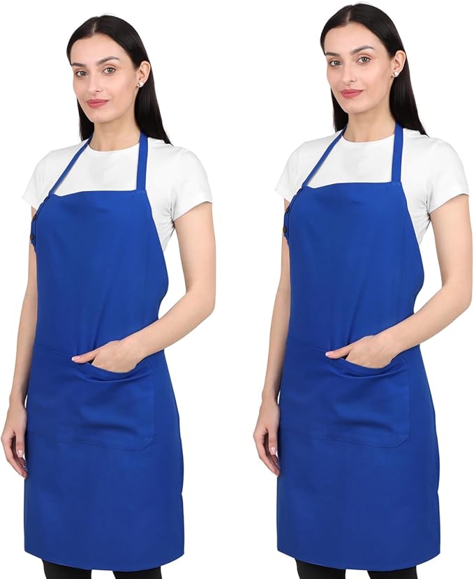 Kitchen Apron Waterdrop Resistant Cotton Apron with adjustable Aprons for Women with Pockets 9 Color option Cooking Blue Apron (Navy Blue)