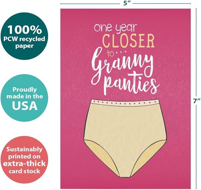 Tree-Free Greetings - Birthday Cards - Artful Designs - 2 Cards + Matching Envelopes - Made in USA - 100% Recycled Paper - 5 x 7 - Granny Panties (GT61236)