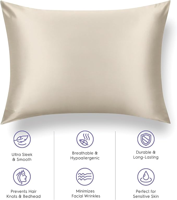 Tafts Silk Pillow Cases - 22mm 100% Pure Mulberry 6A Silk Pillowcase for Hair & Skin with Envelope Closure, No Zipper, Cooling, Natural, Organic, Double Sided Pillow Case (Nude, King 20x36, 1pc)