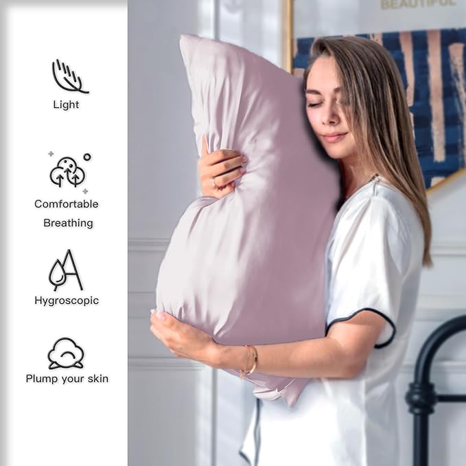Mulberry Silk Pillowcase for Hair and Skin Standard Size 20"X 26" Pillow Case with Hidden Zipper Soft Breathable Smooth Cooling Silk Pillow Covers for Sleeping (Lavender,Standard,1Pcs)