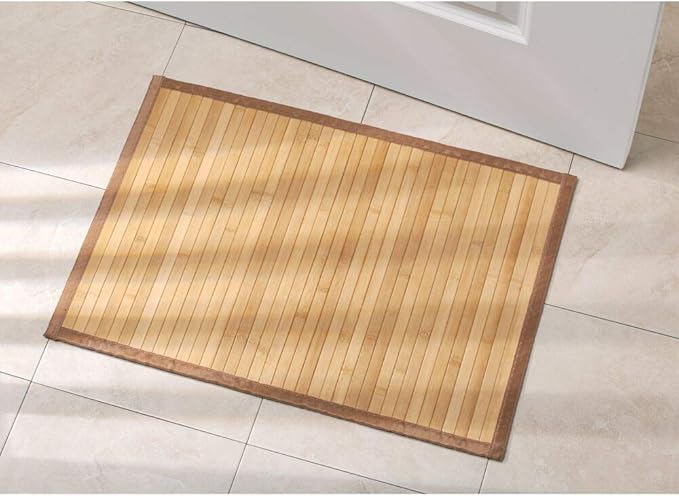 iDesign Formbu Bamboo Floor Mat Non-Skid, Water-Resistant Runner Rug for Bathroom, Kitchen, Entryway, Hallway, Office, Mudroom, Vanity, 17" x 24", Natural Beige,81132