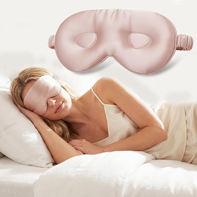 Silk Eye Mask for Sleeping 100% Mulberry Silk Women Men Blindfold,3D Luxury Travel Smooth Elastic Strap Eye Masks Breathable Cooling Soft Night Sleep Work Eyeshade Cover,Pink