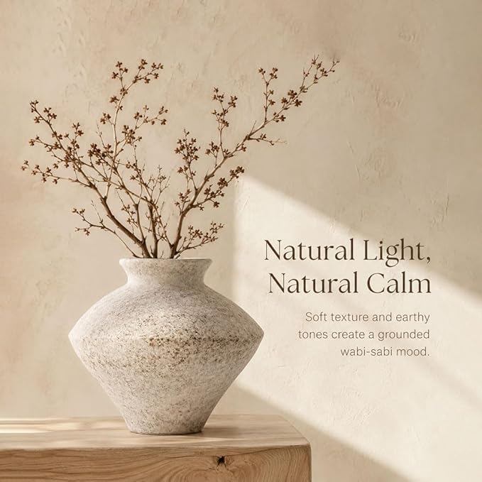 Wabi Sabi Vintage Vase, 6.3" Tall Wabi Sabi Decor Rustic Farmhouse Pottery Vase for Centerpiece, White Textured Pottery Flower Vase for Home Decorative, Table, Living Room, Bedroom, Bathroom, Kitchen