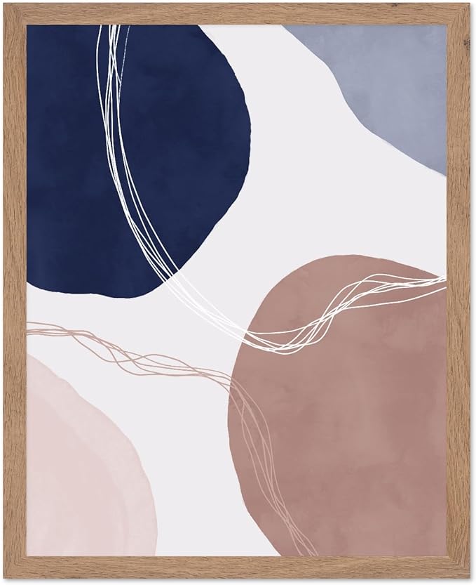 Monem Art Abstract Organic Shapes Print - Scandinavian Blue Geometric Poster - Wall Decor for Living Room, Bedroom or Office - 12x16 Beige Framed Wall Art by Mareike Bohmer