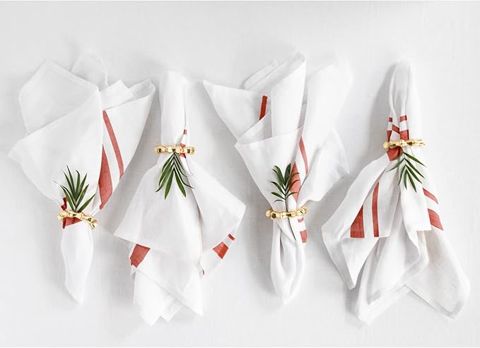 Solino Home Linen Dinner Napkins Set of 4-100% Pure Linen French Stripe Red and White Napkins 20 x 20 Inch for Summer, 4th of July