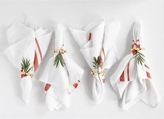 Solino Home Linen Dinner Napkins Set of 4-100% Pure Linen French Stripe Red and White Napkins 20 x 20 Inch for Summer, 4th of July