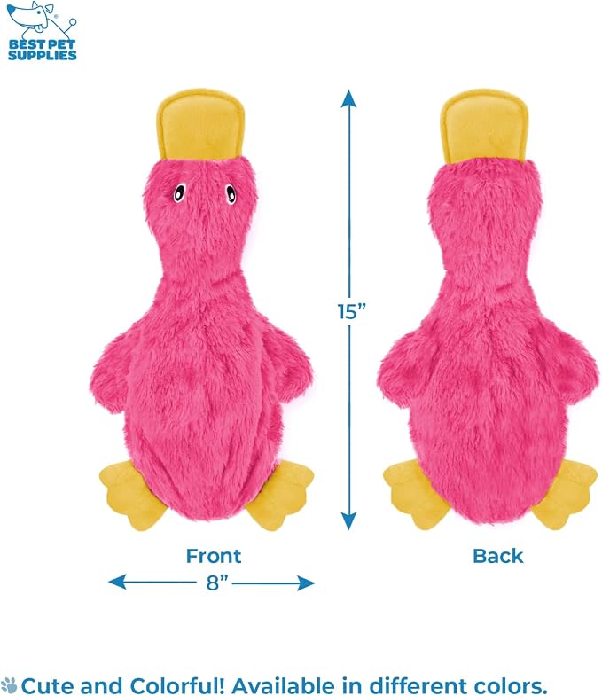 Best Pet Supplies Interactive Squeaky Dog Chew Toy, Ideal Dog Toys for Chewers, Small, Medium & Large Dogs, and Fetch Lovers - Crinkle Duck (Light Pink), Large