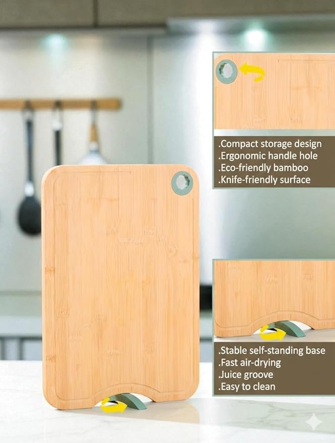 Bamboo Self Standing Cutting Board With Groove Dishwasher Safe Heat Safe Heavy Duty 16 x 11 inch