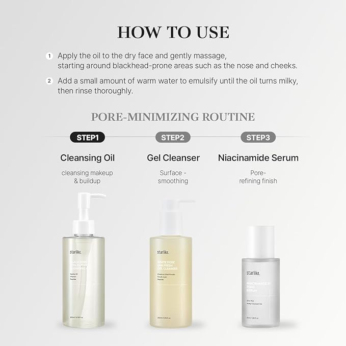 starlike Black Pore Vita Peptide Cleansing Oil I Jojoba 5%, AHA & LHA I Oil Cleanser for Face I Deep Cleansing Makeup Remover I Targets Clogging Blackheads I Korean Skincare I 6.76 Fl oz (200ml)