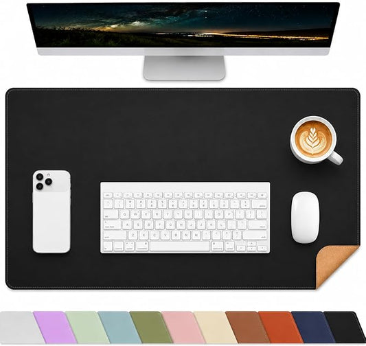 AFIING Cork Desk Mat 31.5" x 17", Waterproof Dual-Sided Cork & PU Leather Desk Pad, Non-Slip Desk Protector for Home Office, Workspace Setup & Gaming, Black