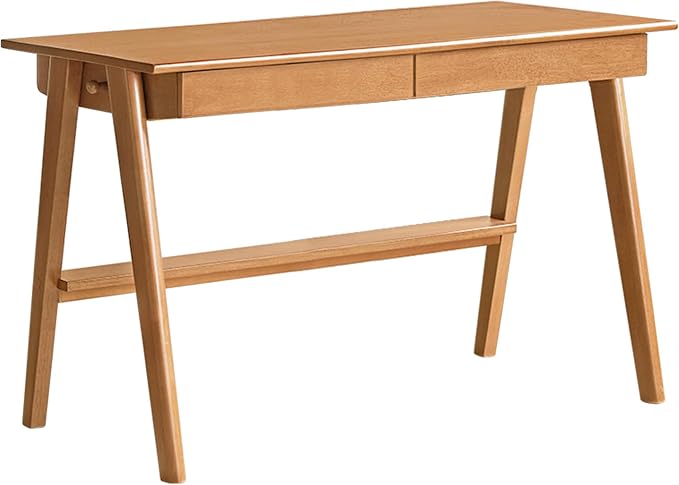 YESWOOD 100% Solid Rubber Wood Desk, Mid Century Modern Writing Computer Desk in Walnut Finish with Drawer for Home Office, Sturdy Room, Bedroom 39.37" W Natural Wood