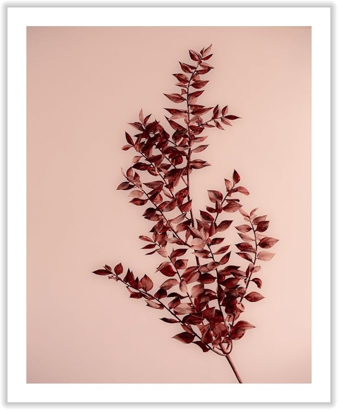 Monem Art Dried Red Botanical Branch Print - Minimalist Boho Nature Poster - Wall Decor for Living Room, Bedroom or Office - 12x16 ROLLED CANVAS Wall Art by Mareike Bohmer