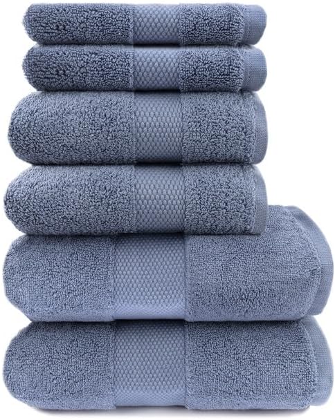Maisonette Elegance 100% Organic Cotton Turkish Bathroom Towels Set, Soft & Absorbent, Ideal Quick Dry Large Luxury Bath Sheets, Hand Towels & Washcloths for Shower (6 Pack), Dark Blue (Mineral)