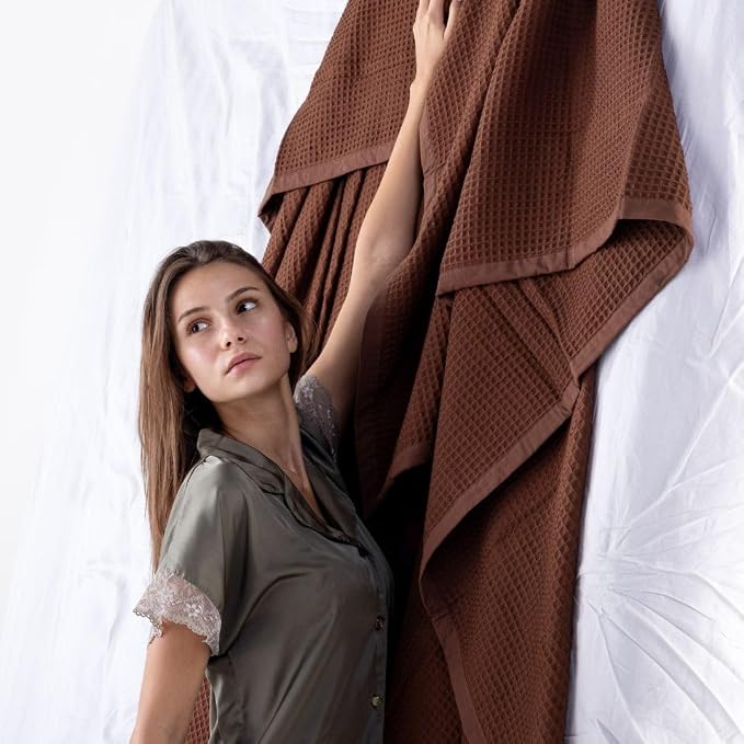 Salt Earth GOTS Certified 100% Organic Cotton Throw Blanket, 55"x60" Waffle Blankets & Throws for Bed, Throw Blanket for Couch, Cozy Christmas Blankets and Throws for Christmas Gifts (Potting Soil)