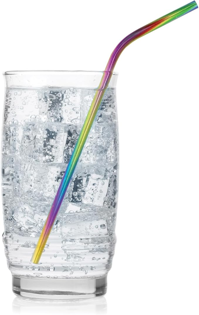 HIC Kitchen Reusable Rainbow Drinking Straws, 18/8 Stainless Steel, Set of 4 Straws with Cleaning Brush