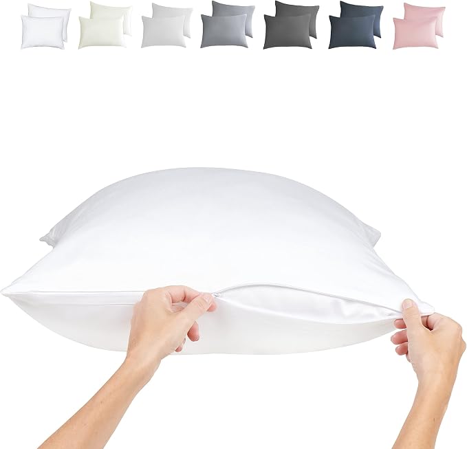 Zippered Pillowcases - Standard Size 26x20, 100% Viscose Derived from Bamboo, 2 PK, White - Cooling Pillow Cases - Silky Pillow Covers for Hot Sleepers, Menopause, Night Sweats - by JoMo
