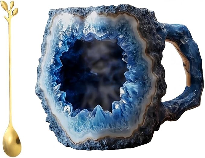 Mineral Crystal Coffee Mugs, Resin Imitating Natural Agate Appearance, Mineral Coffee Mug New Elegant Multi Colored, Durable and Dishwasher Safe for Daily Use & Gifting(BLUE)