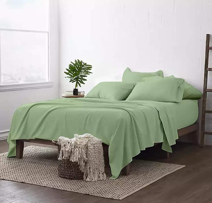 100% Real Certified Organic Cotton Bedsheet Set, Full Size 6 Piece 800-Thread-Count Sheet Set, [1 Fitted + 1 Flat + 4 Pillowcases], Extra 30" Deep Pocket - Sage