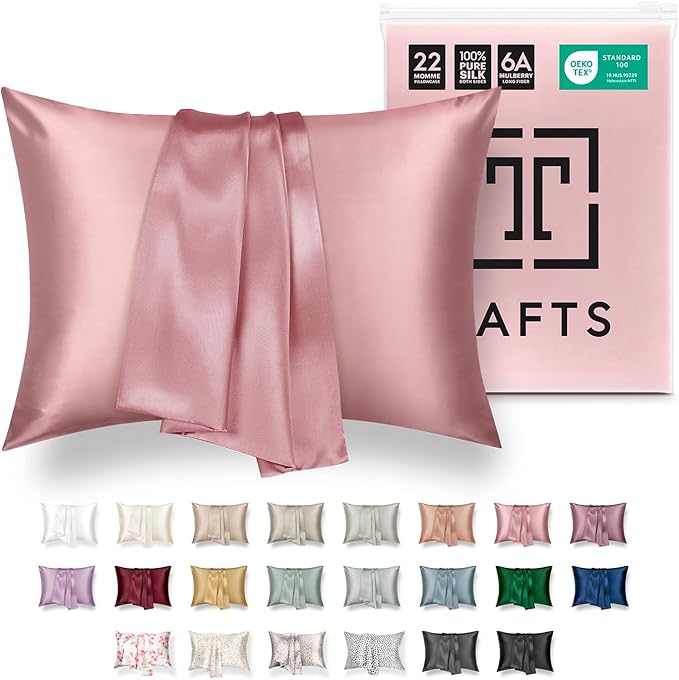 TAFTS 22mm 100% Pure Mulberry 6A Silk Pillowcase for Hair & Skin with Envelope Closure, No Zipper, Cooling, Natural, Organic, Double Sided Pillow Case(Pink, King 20"x36", 22 Momme 1pc)