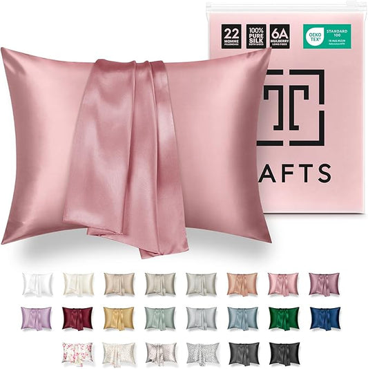 TAFTS 22mm 100% Pure Mulberry 6A Silk Pillowcase for Hair & Skin with Envelope Closure, No Zipper, Cooling, Natural, Organic, Double Sided Pillow Case(Pink, King 20"x36", 22 Momme 1pc)
