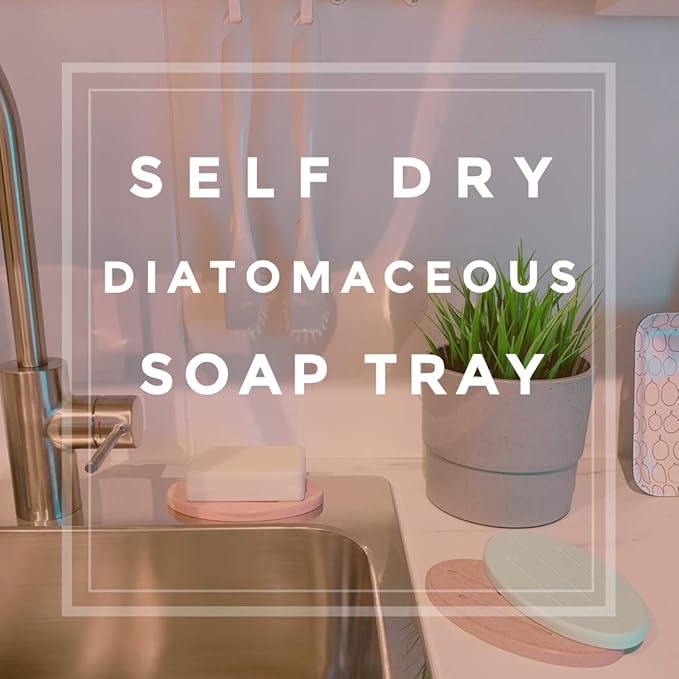 Water Absorbent Diatomite Soap Dish, 2 Pack Diatomite Soap Holder Mat, Fast Water Absorbent, Self-Dry Diatomaceous Soap Bar Holder for Bathroom, Bathtub, Shower, Kitchen (Mint)