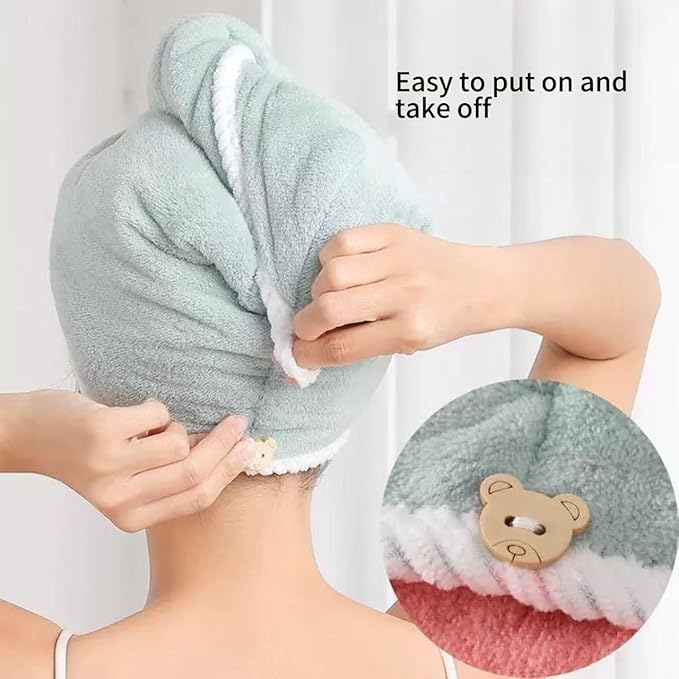 Microfiber Hair Towel, Hair Towel wrap for Women,Hair wrap Towels,Hair Turbans for Women Wet Hair, wrap for Kids (Pink and Green) 1pcs