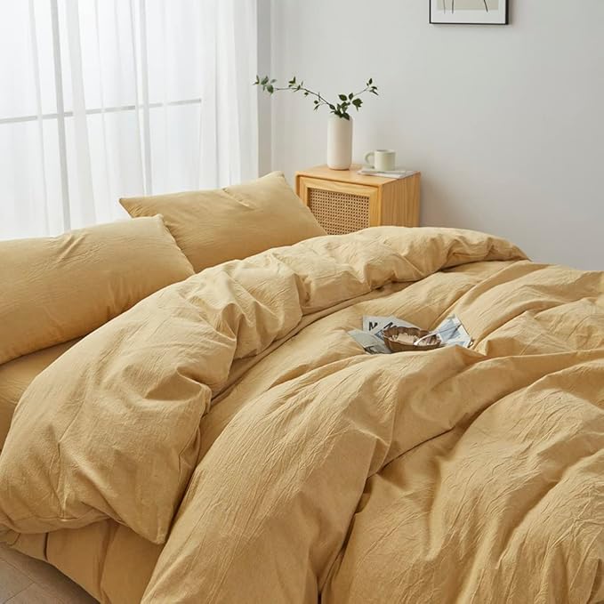 FACE TWO FACE Bedding Duvet Cover Set100% Washed Cotton Duvet Cover Linen Like Textured Breathable Durable Soft Comfy (Full, Ginger)