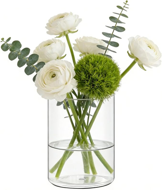 Acrylic Flower Vase Cylinder, 5.9" Tall Clear Plastic Vase for Centerpieces - Shatterproof Wedding, Event & Home Decor Vase, 5.9"X7.86" Tall Round - Clear