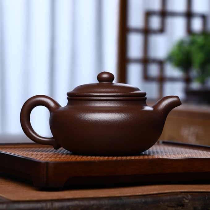 Artisan Yixing Clay Teapot 12.8 Oz,Handmade Zisha Tea Pot -Fanggu | Offical Craftswoman 50% Handmade,Genuine Real Yixing Purple Clay,Infuse Brew Kungfu Tea Maker