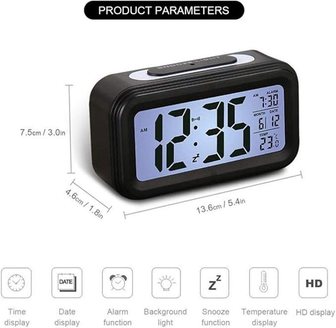TXY LED Digital Alarm Clock Backlight Snooze Mute Calendar Desktop Electronic Bcaklight Table Clocks Desktop Clock (Black)