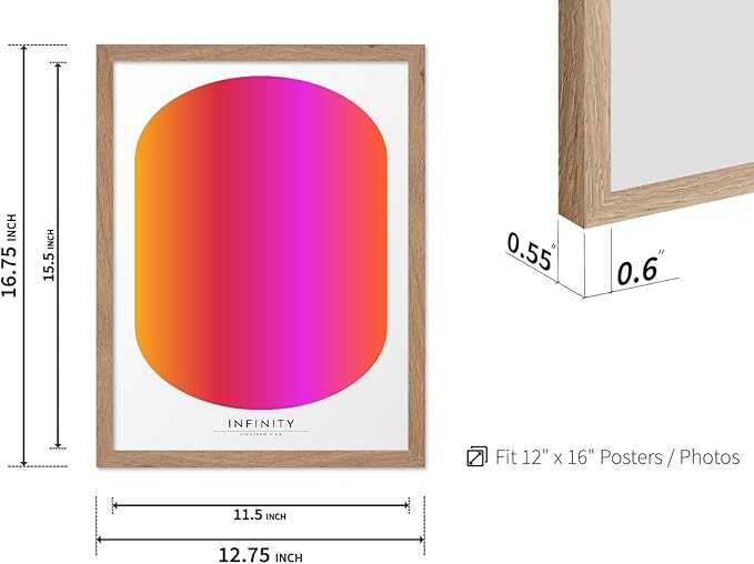 Monem Art Infinity Spectrum Gradient Print - Modern Geometric Abstract Poster - Wall Decor for Living Room, Bedroom or Office - 12x16 Beige Framed Wall Art by Rs Lab Studio