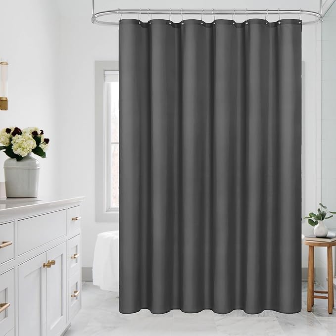 MitoVilla Long Fabric Shower Curtain Liner, Soft & Lightweight Shower Curtain Liner for Hotel, Machine Washable, Waterproof, 72x78 Inch, Dark Grey
