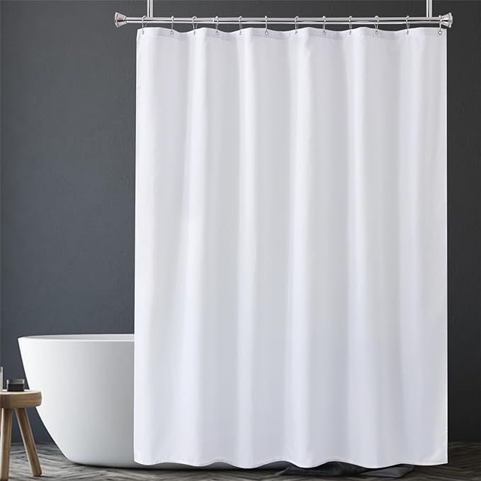 Amazer White Shower Curtain Liner Washable, 72 x 65 Inches, Fabric Shower Liner with 2 Bottom Stones, Waterproof 2-in-1 Shower Curtain and Liner, 12 Grommet Holes, Hotel Quality, White