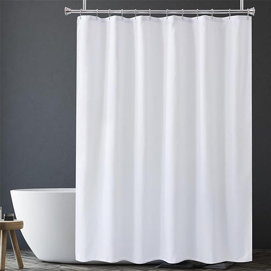 Amazer White Shower Curtain Liner Washable, 72 x 65 Inches, Fabric Shower Liner with 2 Bottom Stones, Waterproof 2-in-1 Shower Curtain and Liner, 12 Grommet Holes, Hotel Quality, White