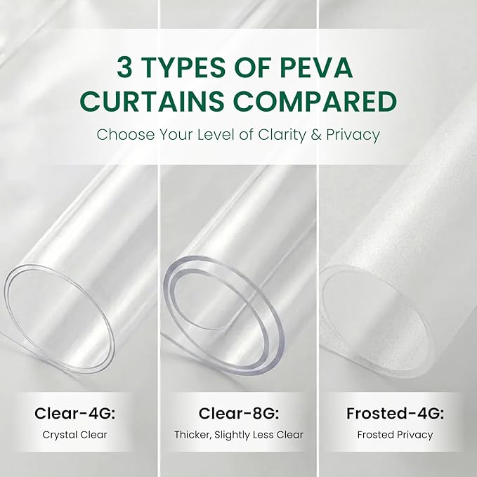Bowery Home NOT Made in China Eco-Friendly Recycled PEVA Shower Curtain Liner – Waterproof, Sustainable, Non-Toxic Shower Curtain Liner, with Rust-Proof Grommets, 72x72IN, 4G – Clear
