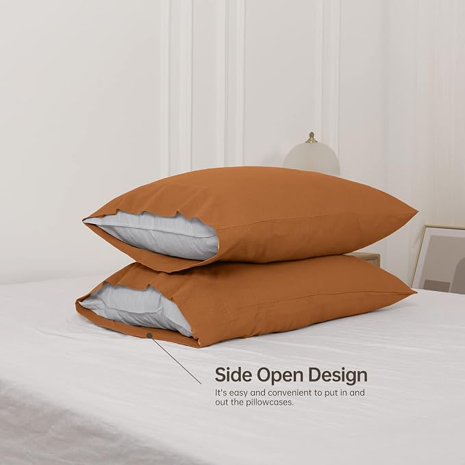 Simple&Opulence Linen Pillowcases 1 Pair Basic Style 55% Euro Linen 45% Cotton Blend Solid Color Flax Shams Set of 2, King Size 20"x40", Rust
