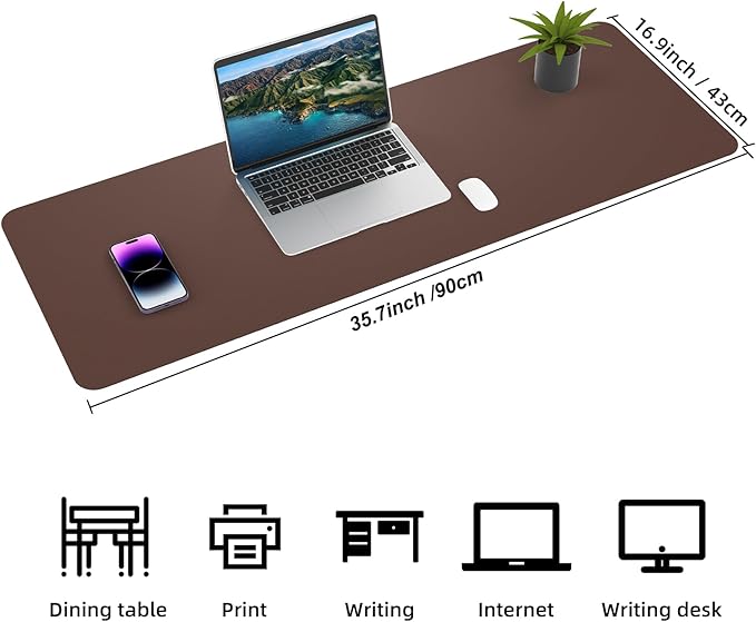 AFIING Cork Desk Mat 35.4" x 17", Dual-Sided Natural Cork & PU Leather Desk Pad, Non-Slip Waterproof Large Mouse Pad for Office, Home & Gaming (Coffee)