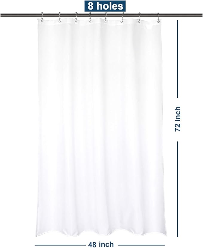 Barossa Design Waterproof Fabric Stall Shower Curtain Liner Microfiber 48" W x 72" H - Hotel Quality, Machine Washable, White Shower Liner for Bath Tub, 48x72