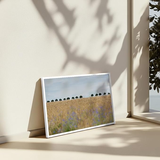 Monem Art Golden Meadow Horizon Landscape Print - Minimalist Nature Photography Poster - Wall Decor for Living Room, Bedroom or Office - 8x10 White Framed CANVAS Wall Art by Mareike Bohmer