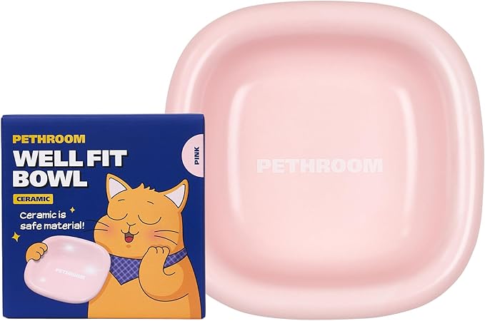 PETHROOM Well Fit Dog Bowl – Durable Ceramic Cat & Dog Food and Water Bowl, Non-Slip Silicone Base, Easy to Clean, 6.2 × 6.2 × 2.0 in, Pink