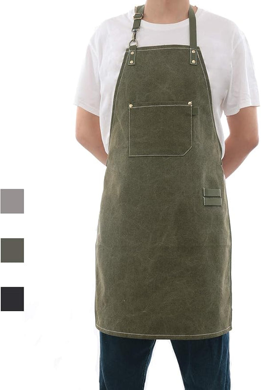 No-Tie Canvas Apron Heavy-Duty 16OZ Work Apron with Front Pocket Extra Long Straps Adjustable M–XXL