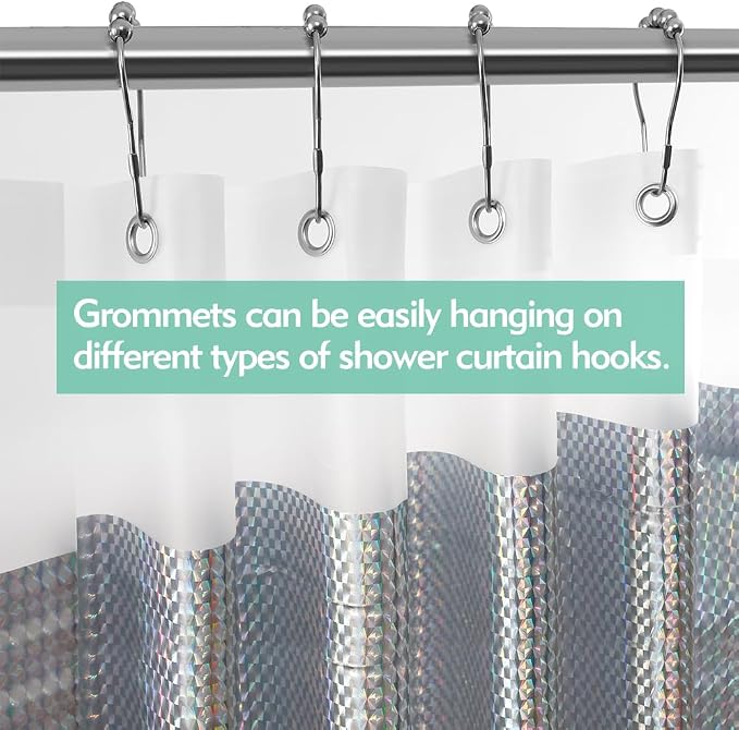 Holographic 3D EVA Shower Curtain Liner Cube, 72x72 Premium Clear Plastic Bathroom Shower Curtain with Rustproof Metal Grommets for Shower Stall, Bathtubs
