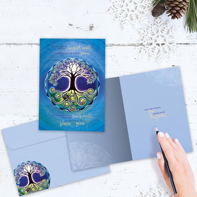 Tree-Free Greetings - Winter Solstice Greeting Cards - Artful Designs - 2 Cards + Matching Envelopes - Made in USA - 100% Recycled Paper - 5"x7" - Longest Night Mandala (GT64283)