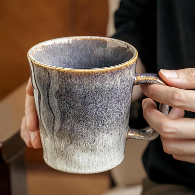 Ceramic Coffee Mug, 13 oz Tea Cup with Handle, Vintage Coffee Cup for Office and Home, Dishwasher and Microwave Safe, Purple Grey